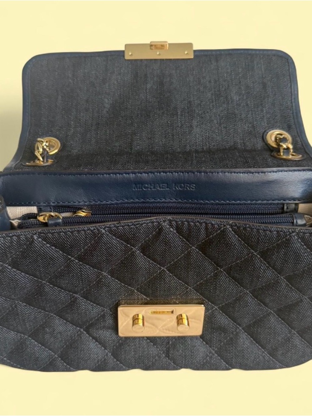 Michael Kors Demin Blue Quilted Crossbody with Gold Chain - Picture 2 of 3